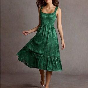 Azazie Kenya Green Floral Midi Dress